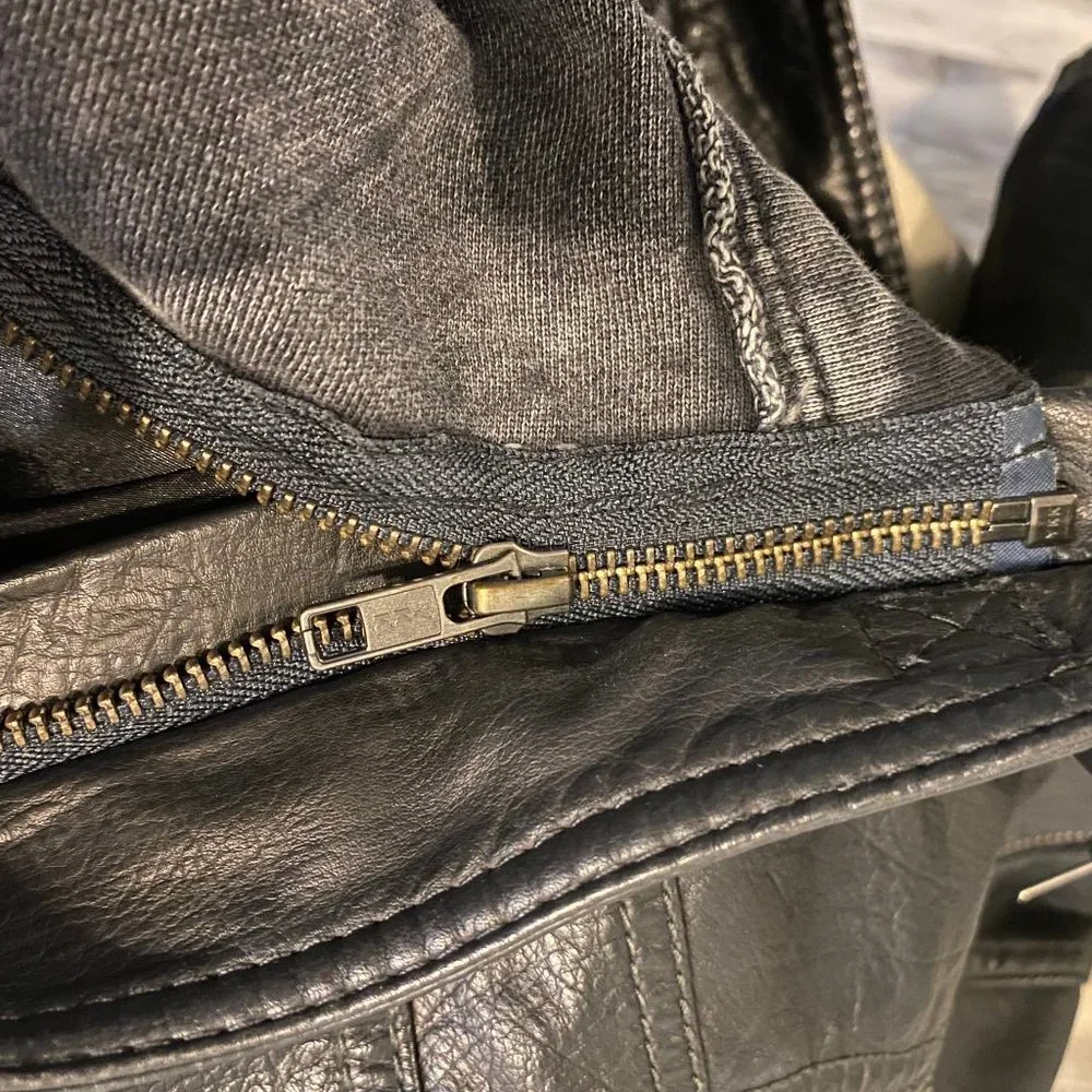 Free People Hooded Faux-Leather Moto Black Jacket - Picture 4 of 6